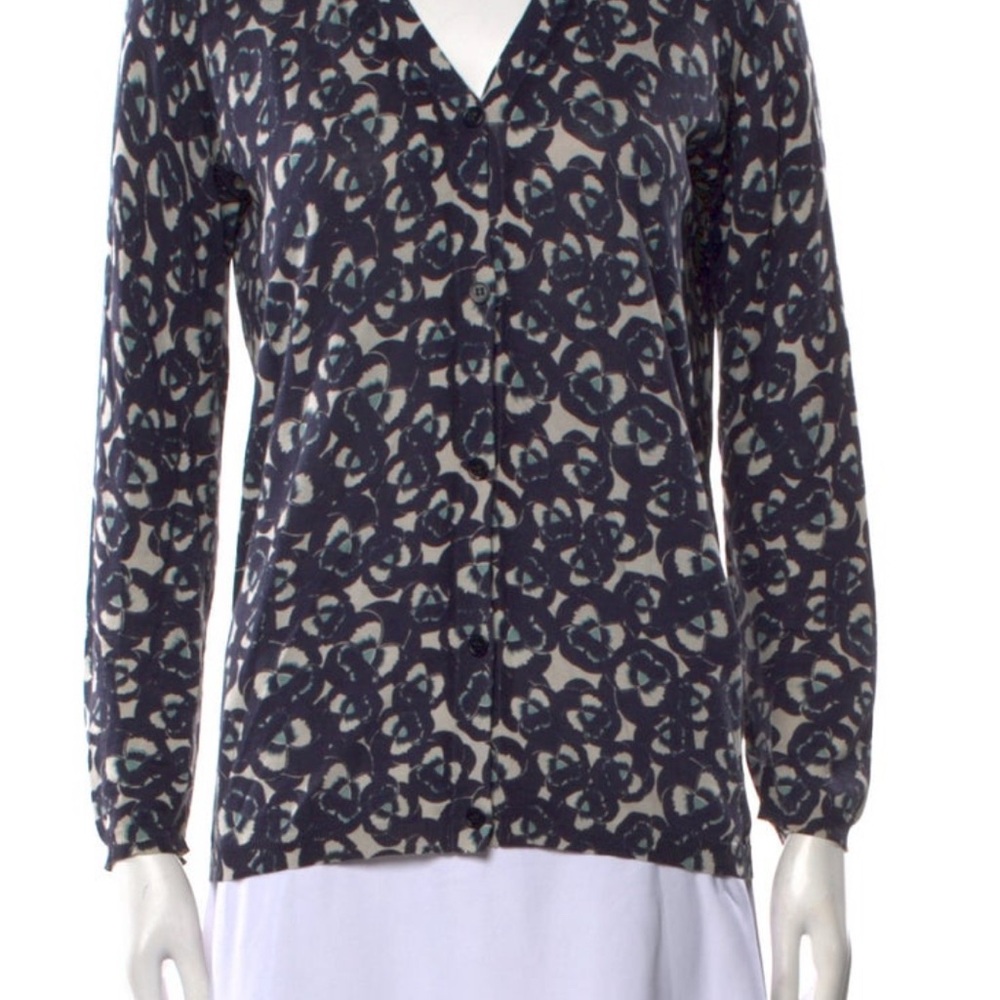 Jil Sander Navy and Cream Abstract Cardigan